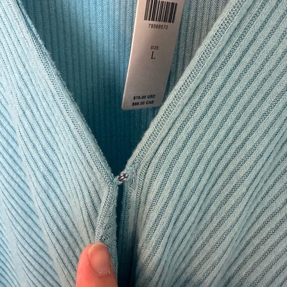 NWT By Anthropologie ribbed wrap front surplice balloon sleeve long sleeve top L - Picture 3 of 7